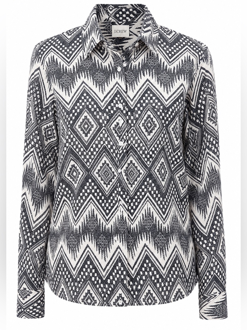 J.Crew Southwestern Geometric Button Shirt Relaxed Cotton Ivory Black
